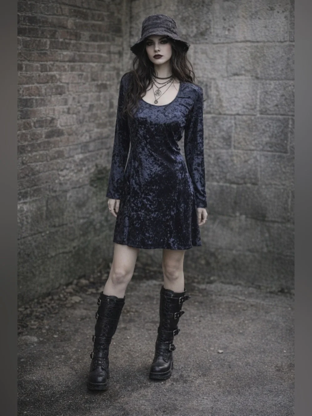Jamie Brooke Vtg 90s Grunge Crushed Velvet Dress Size L Witchy Elegant - Picture 1 of 7